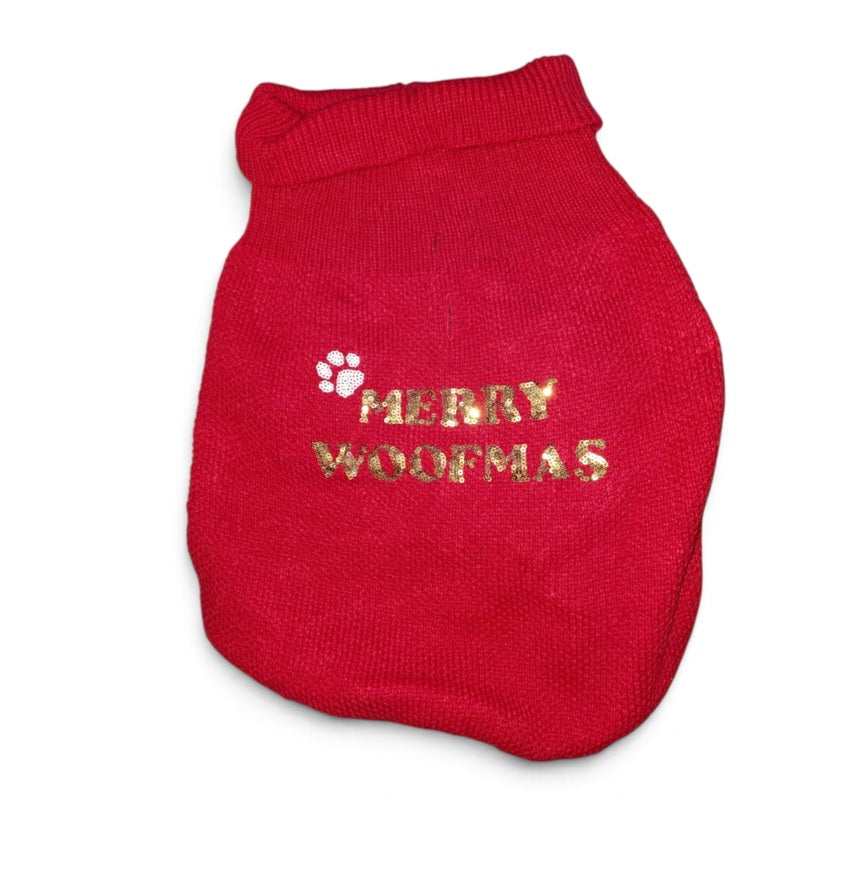 Red knitted Merry woofmas jumper