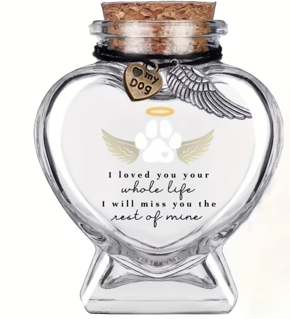 Heart shaped glass memorial jar