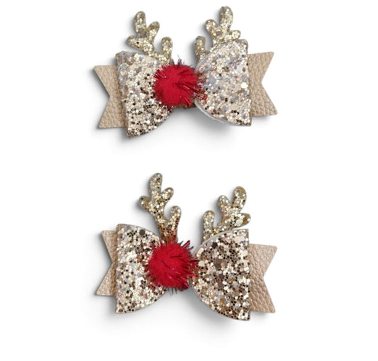 Glittery reindeer themed clips