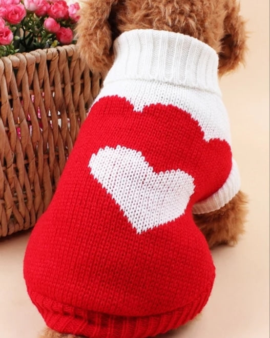 White and Red Dog Jumper with heart